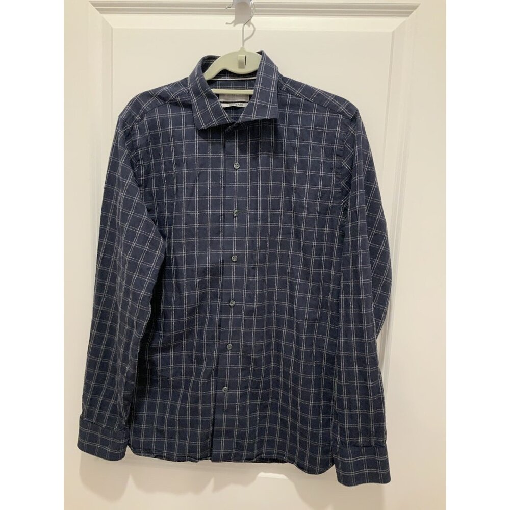 Hickey Freeman Shirt Medium Men's Plaid Long Sleeve Button Up Blue White